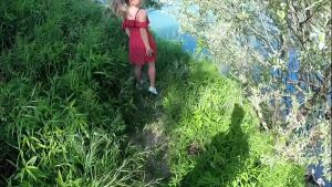 Petite girl screams for help she is lost in nature, I help her but she sucks cock well