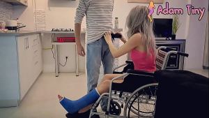 Slut with broken ankle and a leg cast in a wheelchair asked for my help, gave her some cum on her face, and in her eyes, instead feat. Naughty Adeline and Adam Tiny