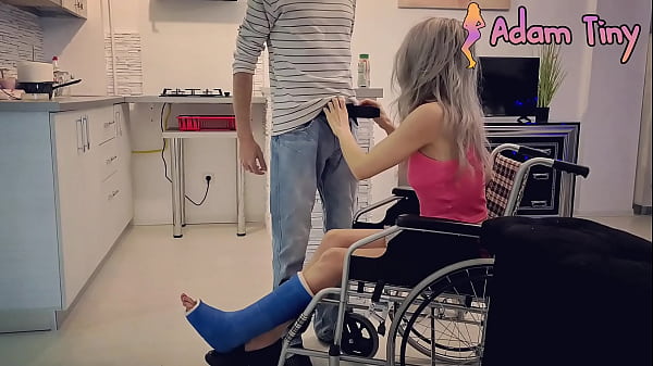 Slut with broken ankle and a leg cast in a wheelchair asked for my help, gave her some cum on her face, and in her eyes, instead feat. Naughty Adeline and Adam Tiny