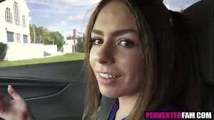 Car blowjob and fuck with stepsister