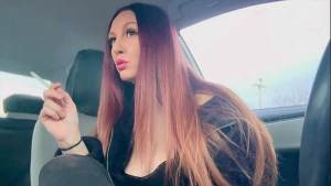 Italian Long hair Big Tits Milf Artemisia Love Cigarette Smoking in the car and showing her nipple