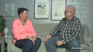 Amateur German old couple enjoying passionate sex on the couch