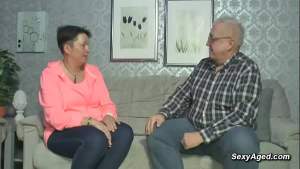 Amateur German old couple enjoying passionate sex on the couch