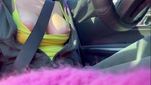 Artemisia Love Horny Big Tits Milf Car Ride in Los Angeles Big tits Flashing Hard nipples
