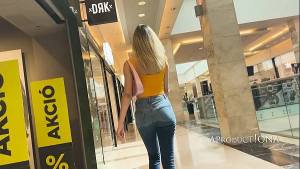 Megan Wetting Jeans in the Shopping Mall