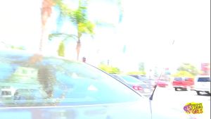 The lesbian magic happened when her friend came into the car of this brunette girl