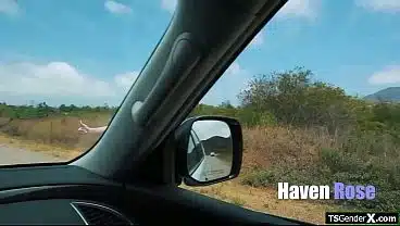 Busty trans hitchhiker is horny as fuck