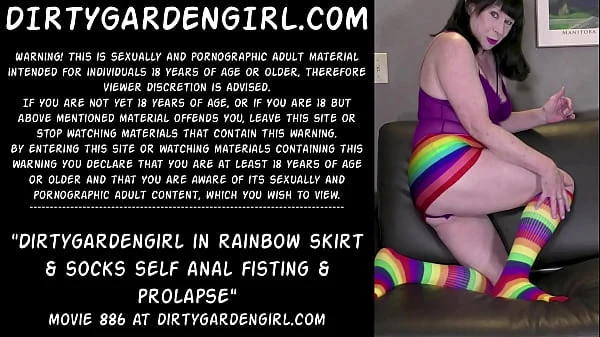 Dirtygardengirl in rainbow skirt & socks self anal fisting & prolapse
