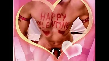 naked pathetic white slave pig, Valentine greetings and humiliating bodywriting on his gay ass, candle in uncut penis, CMNM