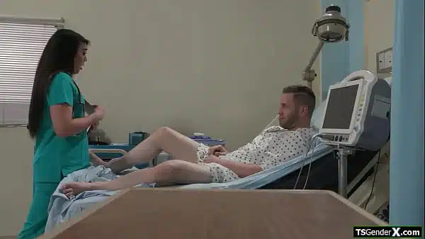 Asian tgirl nurse Kasey Kei sucks patient and is anal banged