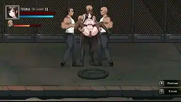 Cute brunette having sex with many men in Dk city fantasy hentai game