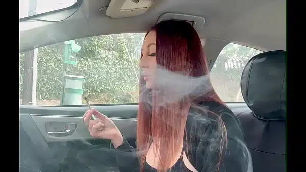 Italian Long Hair Hot Milf Artemisia Love Solo in The Car Smoking Fetish Session