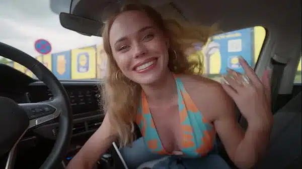 My hot stepmother sucks my cock in the supermarket car park while we wait for my step father