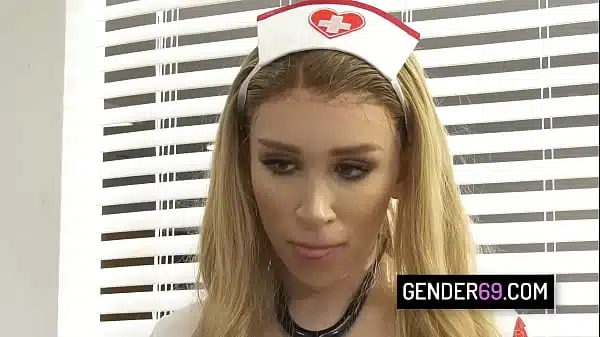Busty shemale nurse Angelina Please fucks doctor